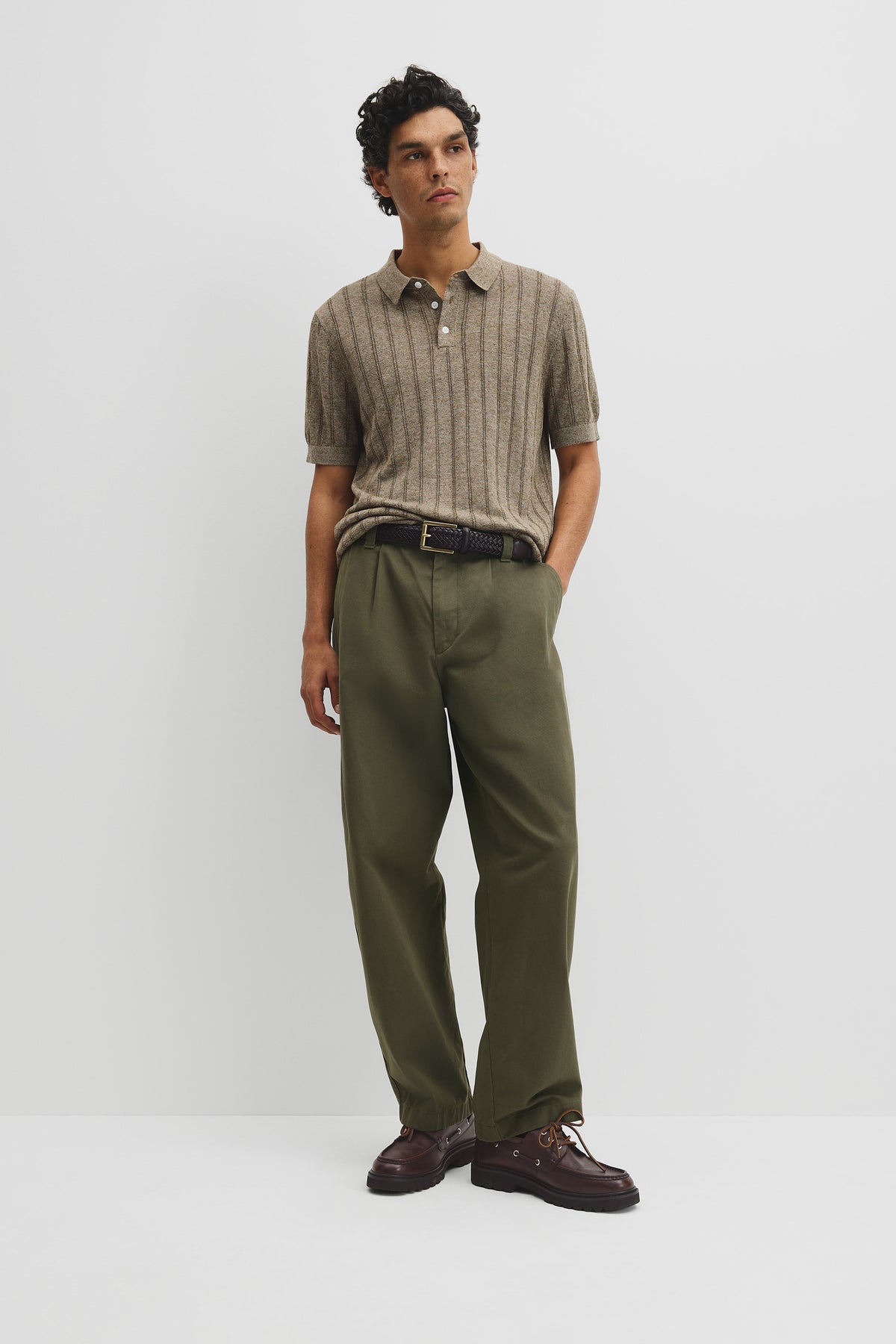 Linen Cotton Stripe Knit Polo