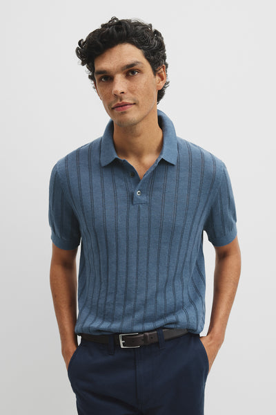 Linen Cotton Stripe Knit Polo