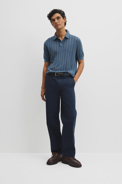 Linen Cotton Stripe Knit Polo