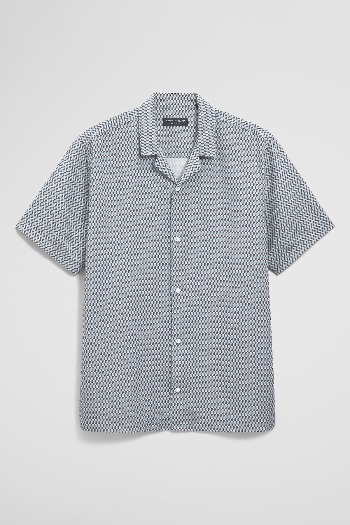 Short Sleeve Tencel Linen Geometric Print Shirt