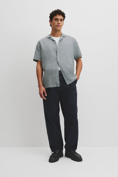 Short Sleeve Tencel Linen Geometric Print Shirt