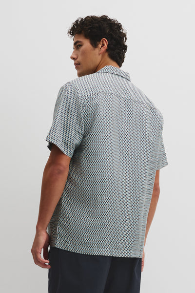 Short Sleeve Tencel Linen Geometric Print Shirt