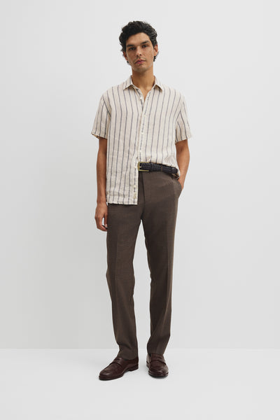 Short Sleeve Regular Fit Linen Stripe Shirt