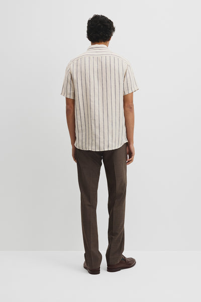 Short Sleeve Regular Fit Linen Stripe Shirt
