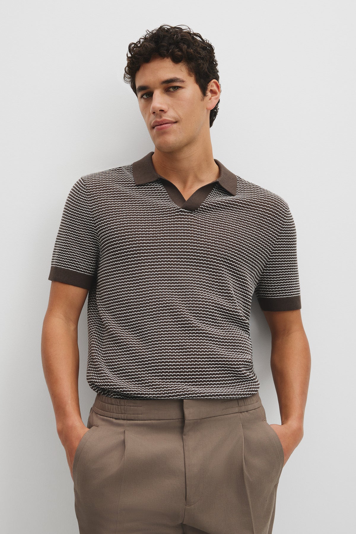 Australian Cotton Silk Blend Textured Stripe Polo
