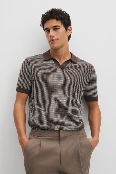 Australian Cotton Silk Blend Textured Stripe Polo