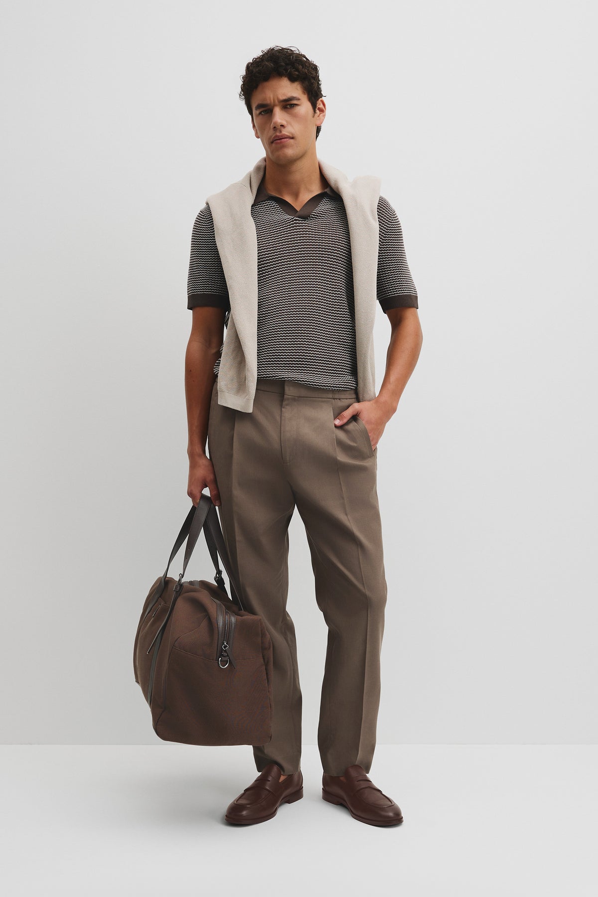 Australian Cotton Silk Blend Textured Stripe Polo