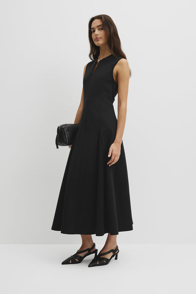 Panel Zip Neck Ponte Dress