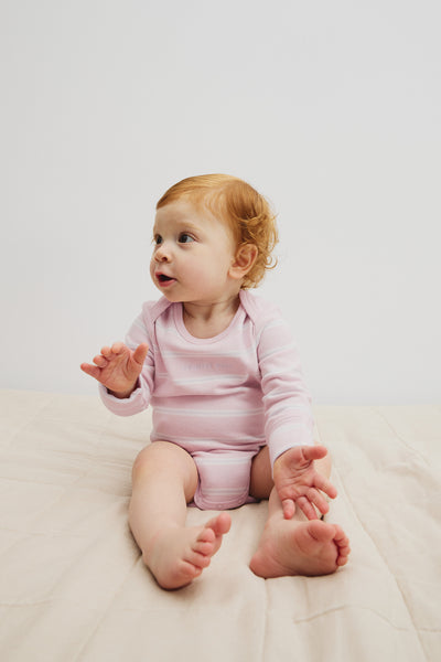 Organically Grown Cotton Stripe Logo Long Sleeve Bodysuit