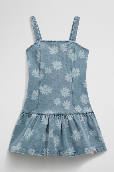 Teen Sleeveless Denim Print Dress