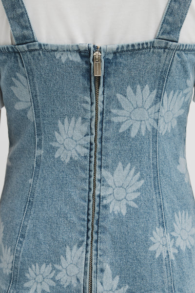 Teen Sleeveless Denim Print Dress