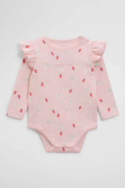 Organically Grown Cotton Blend Pointelle Frill Bodysuit