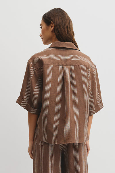 Stripe Short Sleeve Linen Shirt