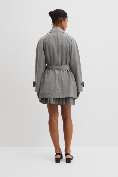 Wool Blend Funnel Check Jacket