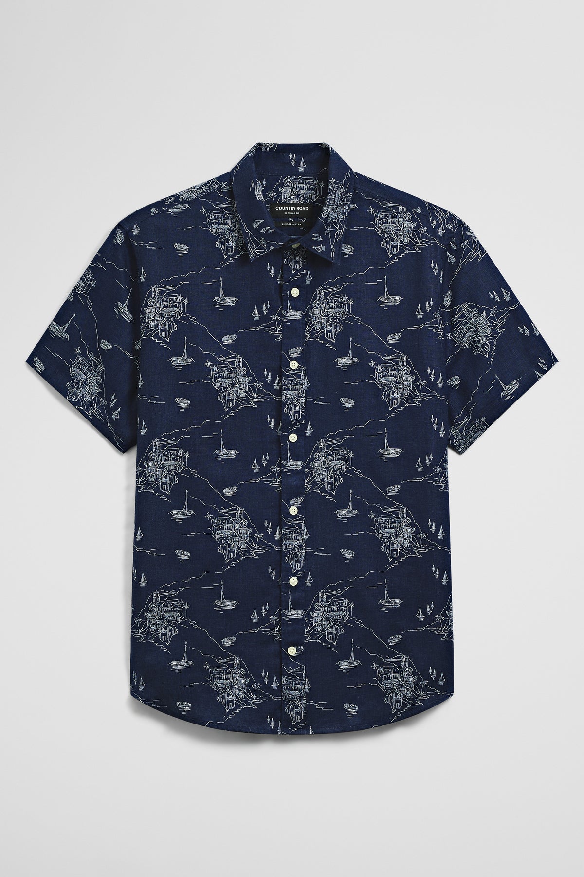 Regular Fit Linen Coastline Print Shirt