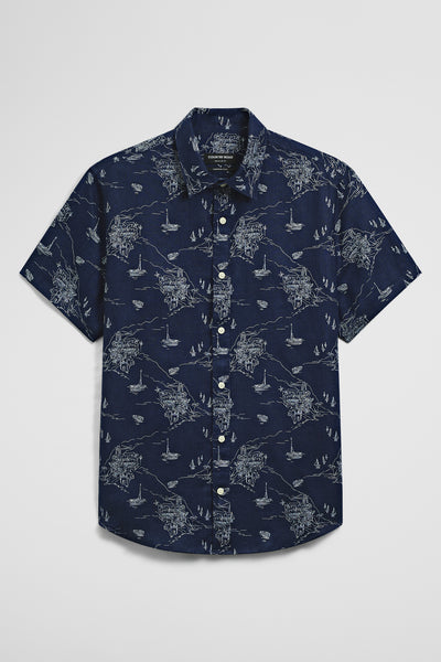 Regular Fit Linen Coastline Print Shirt