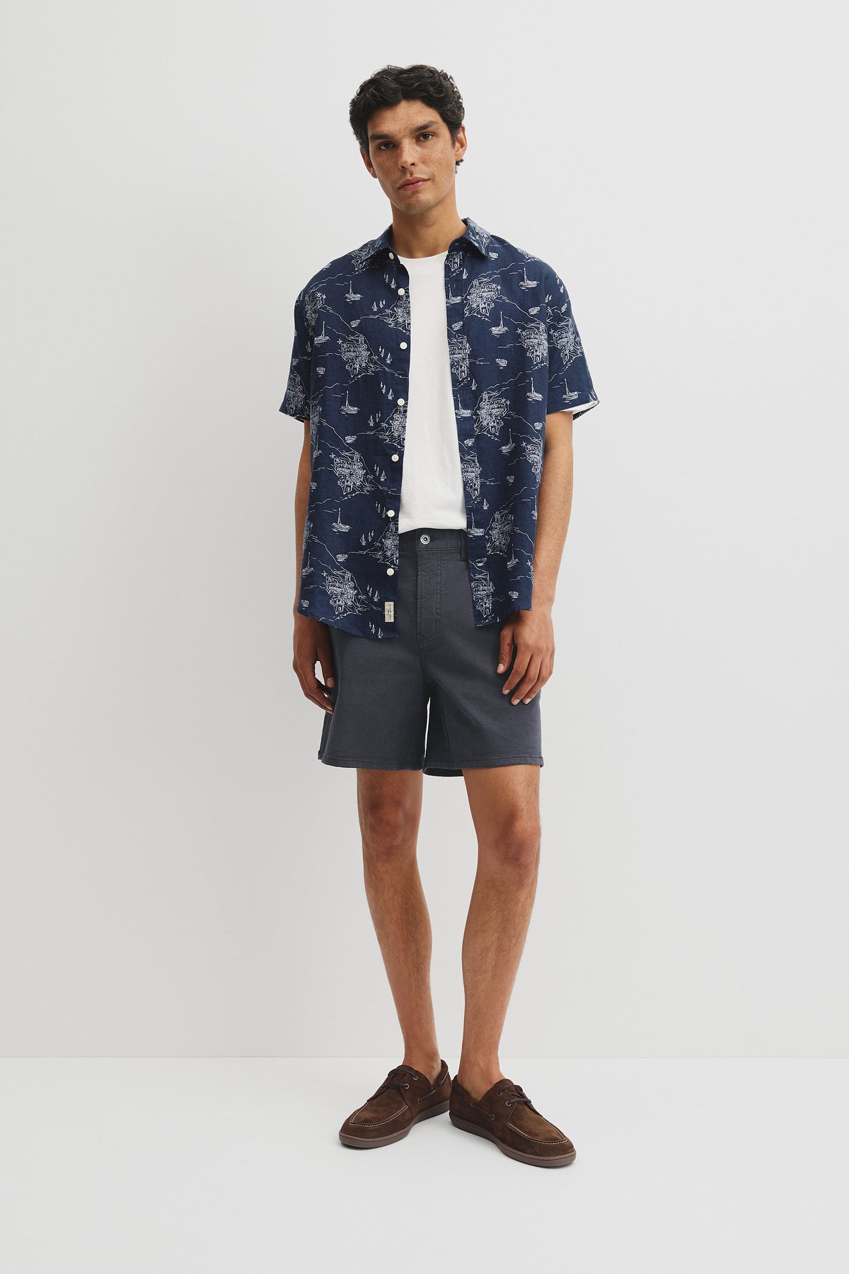 Regular Fit Linen Coastline Print Shirt