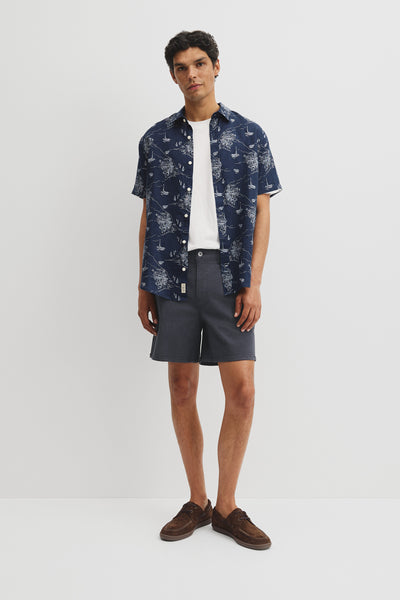 Regular Fit Linen Coastline Print Shirt
