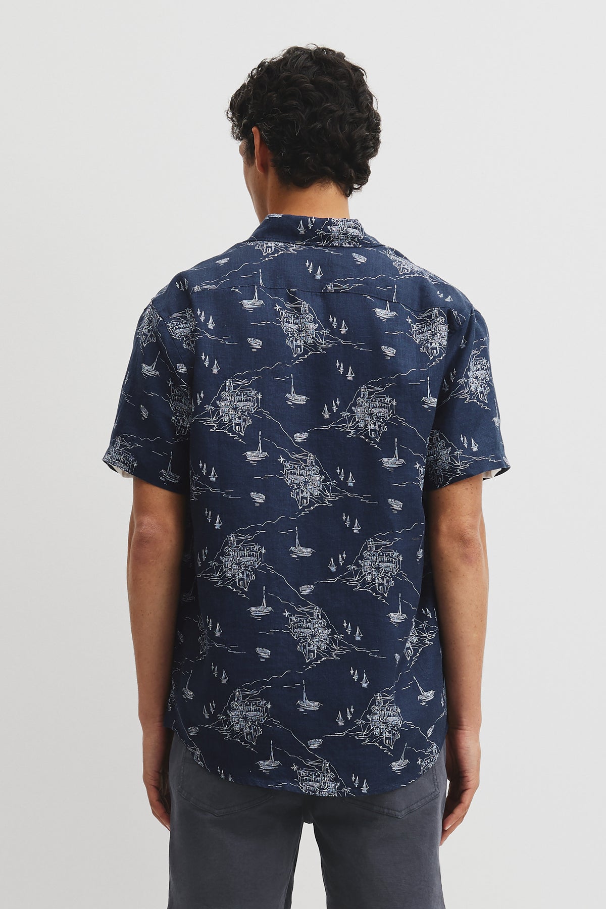 Regular Fit Linen Coastline Print Shirt