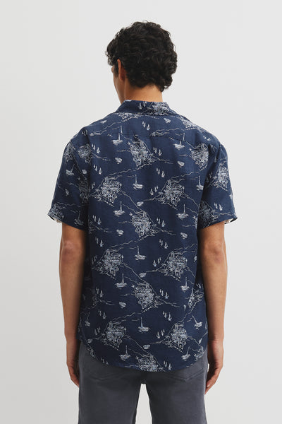 Regular Fit Linen Coastline Print Shirt