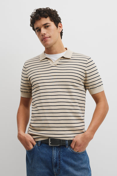 Australian Cotton Silk Stripe Knit Polo