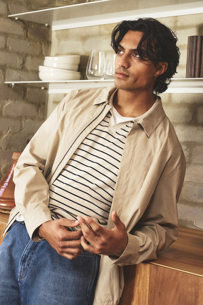 Australian Cotton Silk Stripe Knit Polo