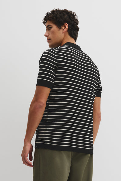Australian Cotton Silk Stripe Knit Polo