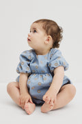 Short Sleeve Chambray Embroidered Romper