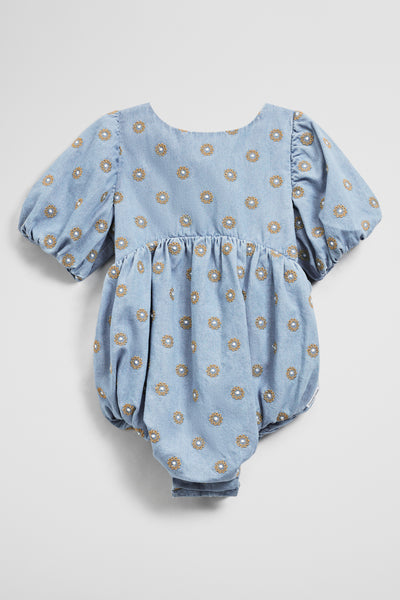 Short Sleeve Chambray Embroidered Romper