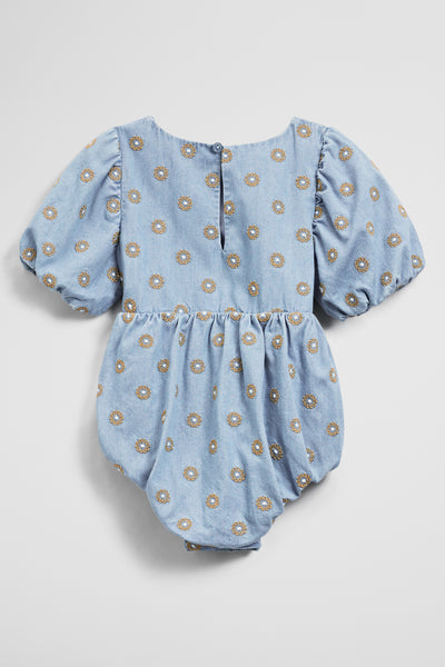 Short Sleeve Chambray Embroidered Romper