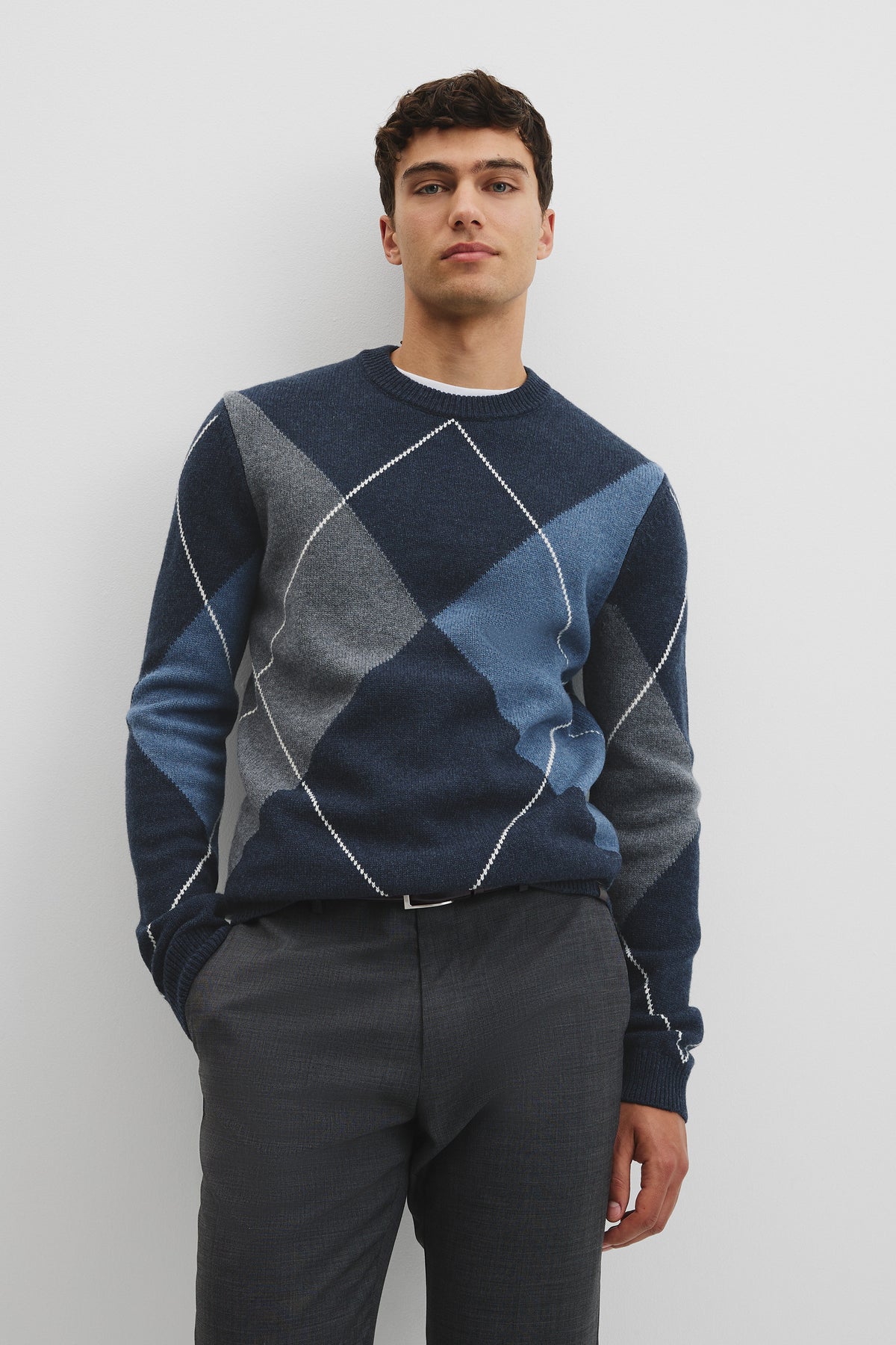 Merino Wool Argyle Crew Neck Knit