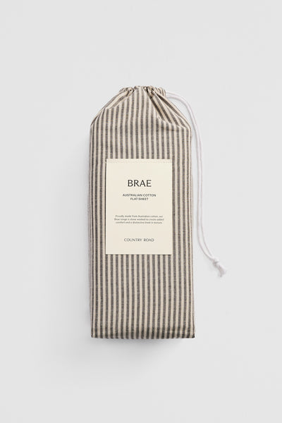 Brae Australian Cotton Stripe Queen Flat Sheet