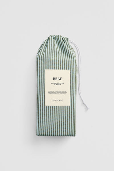 Brae Australian Cotton Stripe Queen Flat Sheet