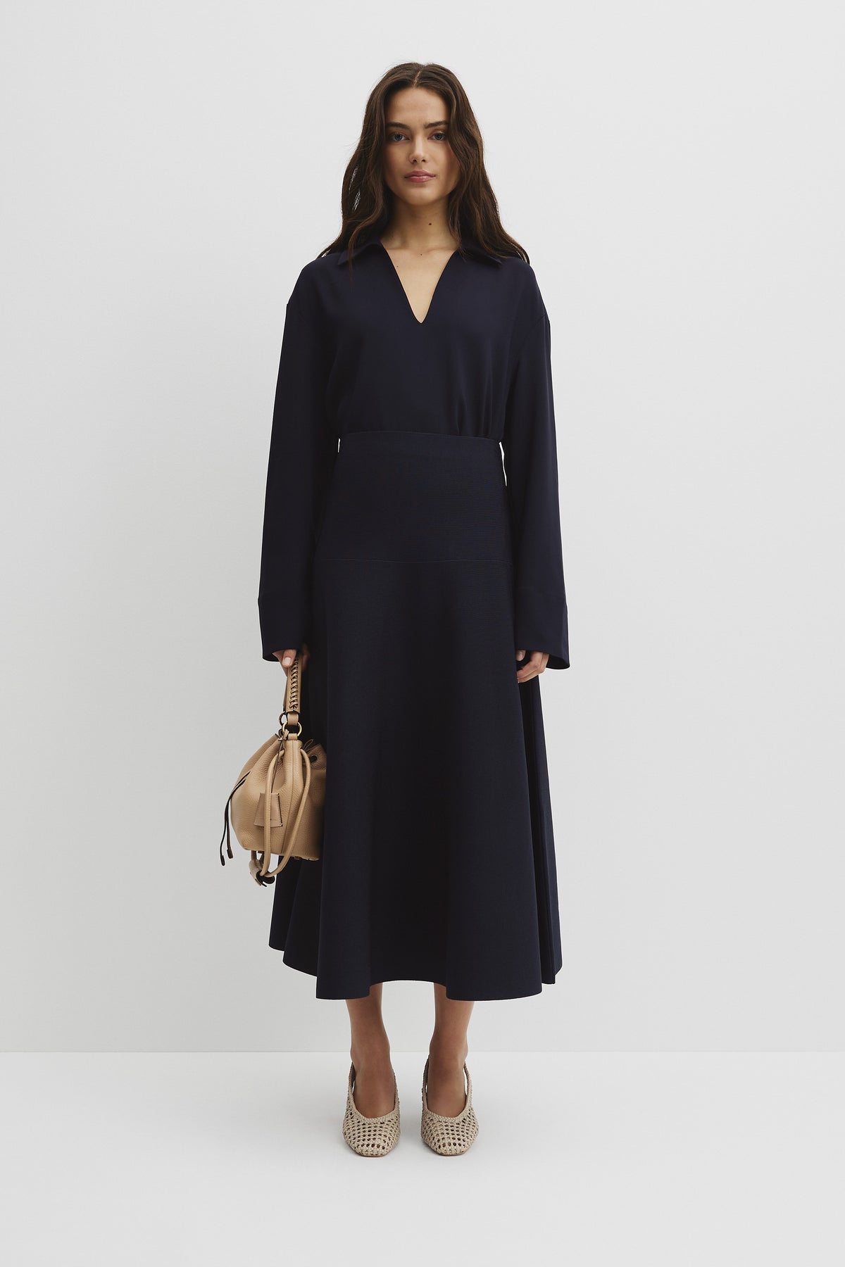 Fluted Knit Midi Skirt