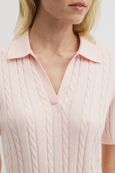 Organically Grown Cotton Blend Cable Polo Knit