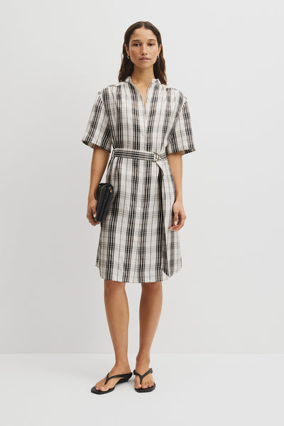 Check Silk Shirt Dress