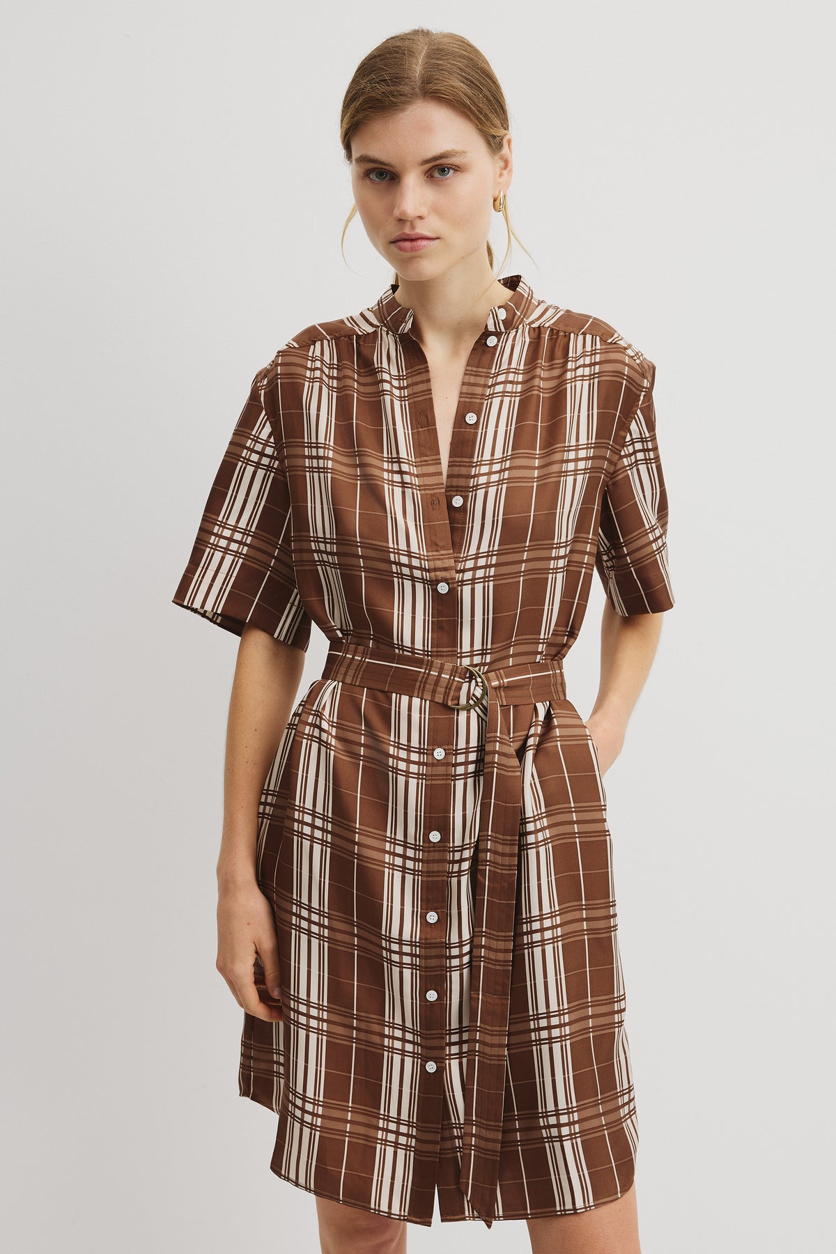 Check Silk Shirt Dress