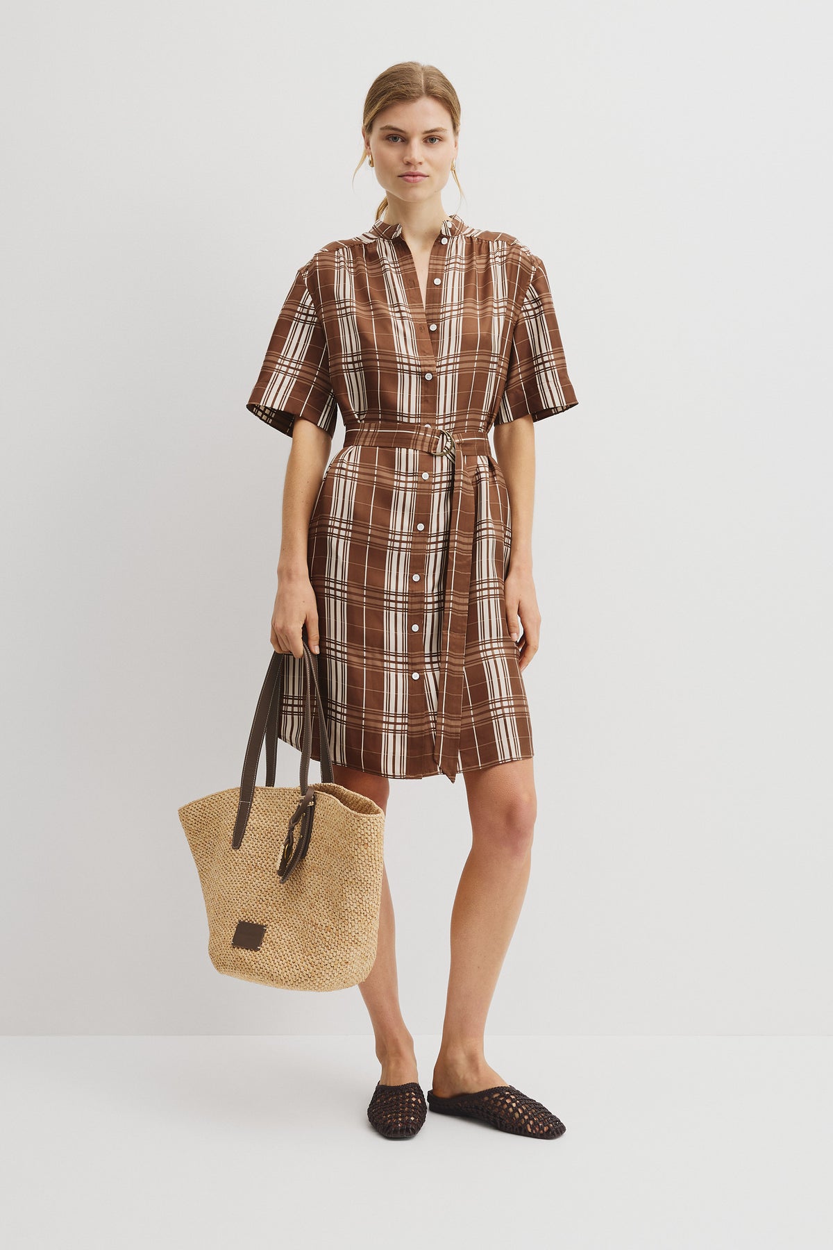 Check Silk Shirt Dress