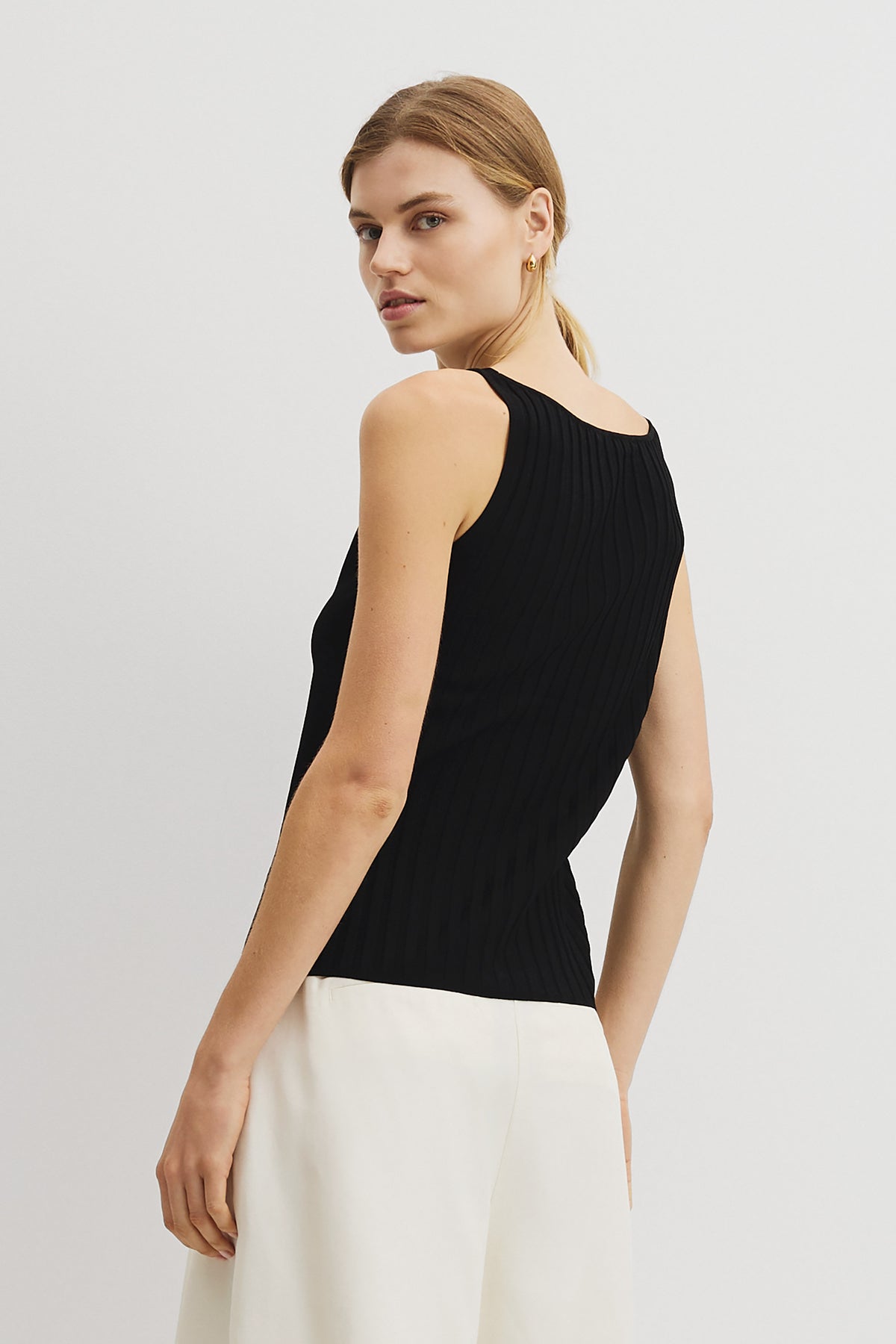 V-Neck Rib Detail Knit Tank