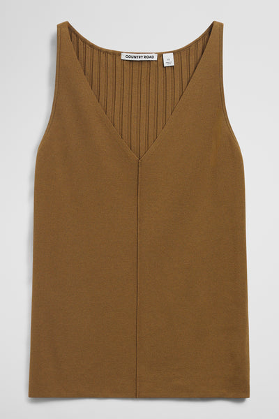 V-Neck Rib Detail Knit Tank
