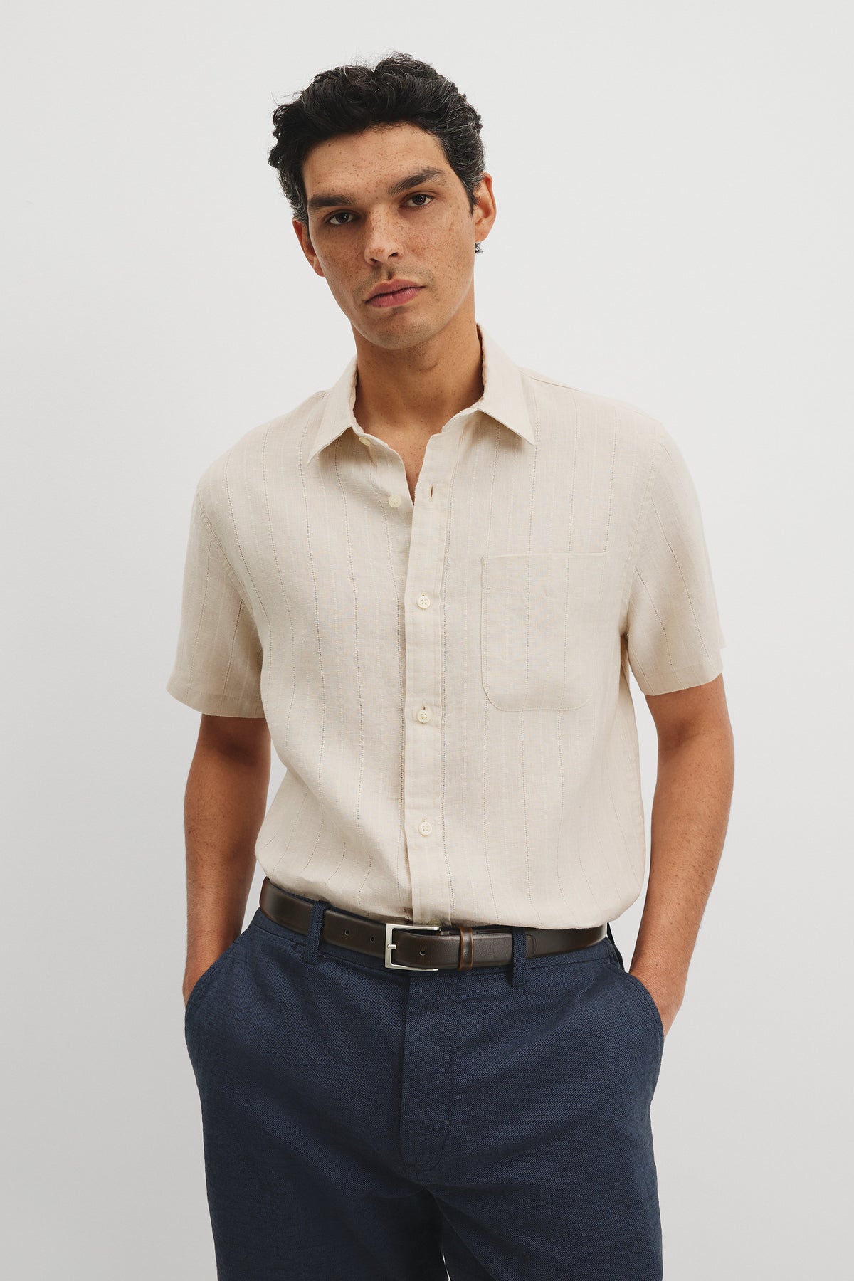 Reg Lin Cot Strap Shirt
