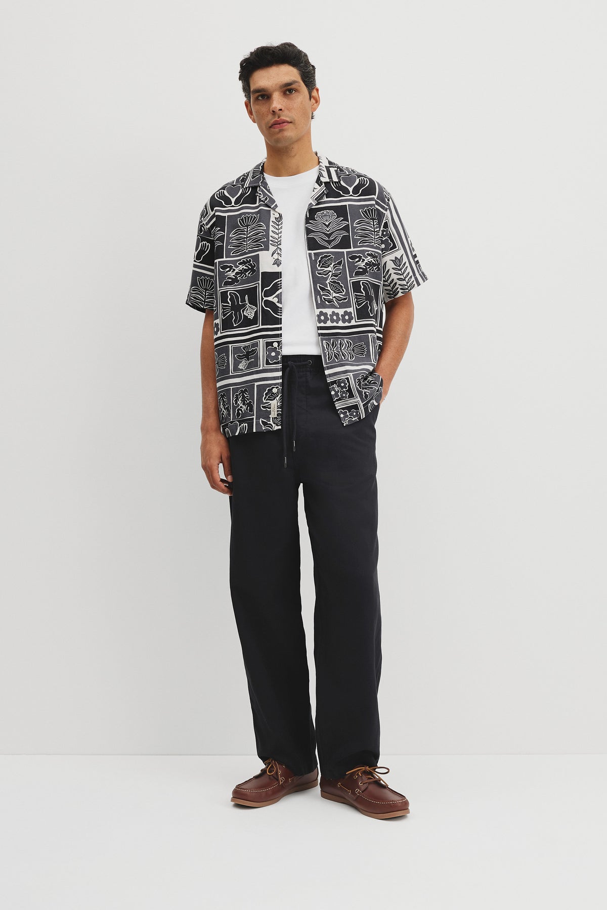 Relaxed Fit Tencel Linen Stamp Print Shirt
