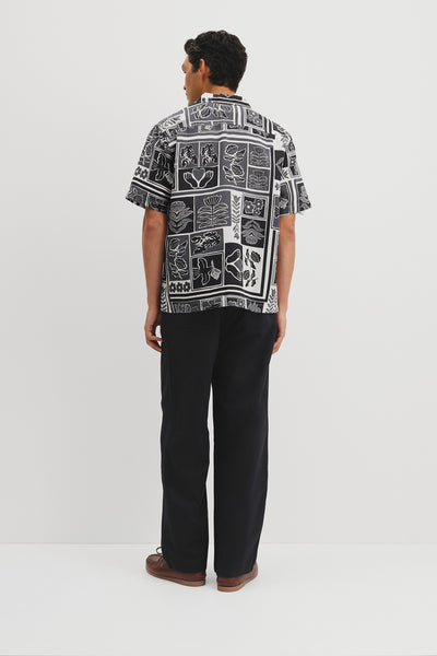 Relaxed Fit Tencel Linen Stamp Print Shirt
