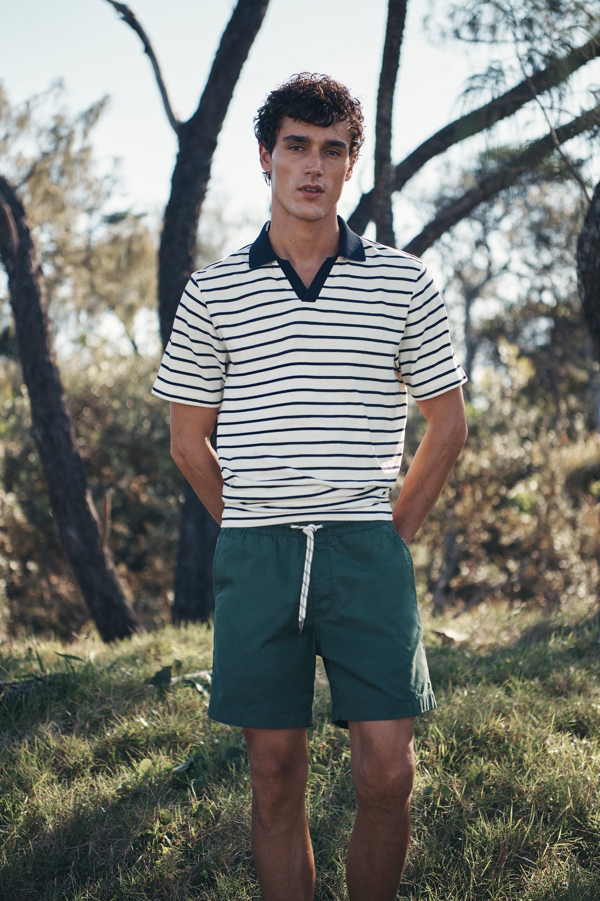 Short Sleeve Contrast Stripe Trophy Neck T-Shirt