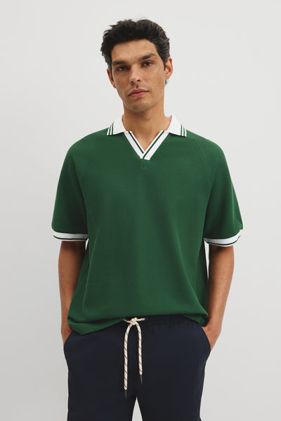 Short Sleeve Textured Contrast Tip Trophy Neck T-Shirt