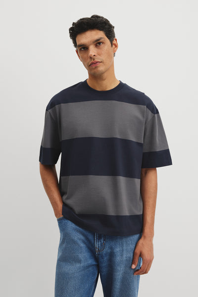 Short Sleeve Boxy Logo Stripe T-Shirt