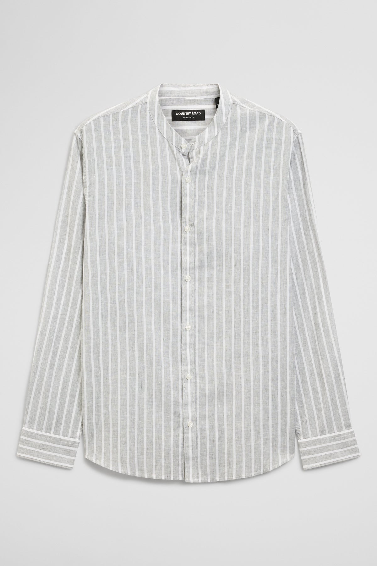 Long Sleeve Cotton Linen Band Collar Shirt
