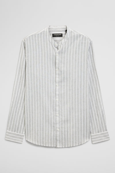 Long Sleeve Cotton Linen Band Collar Shirt