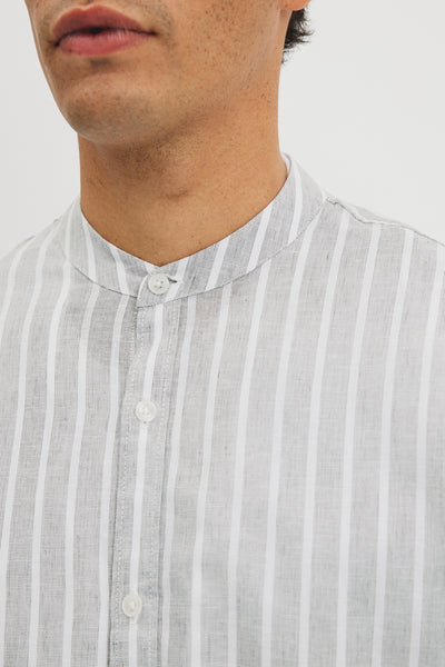 Long Sleeve Cotton Linen Band Collar Shirt