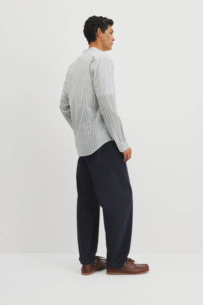 Long Sleeve Cotton Linen Band Collar Shirt
